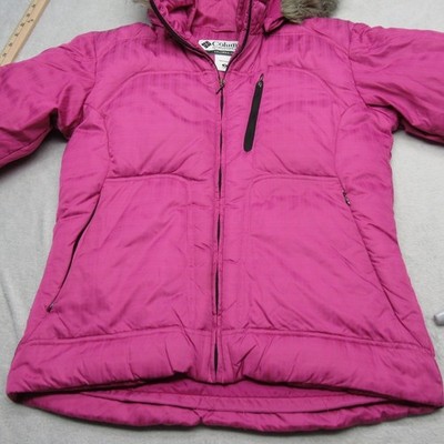 Columbia Down Jacket Womens Medium Pink Faux Fur Trim Hood Full