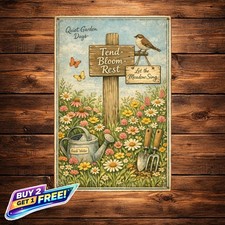 Plant a Garden Funny Flowers and Birds Rustic Country Metal Tin Sign
