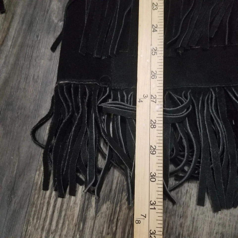 Chaqueta De Colección Vanguard Gamuza Cuero Envejecido Negro Flecos Western Talla Pequeña Foto 4 de 4