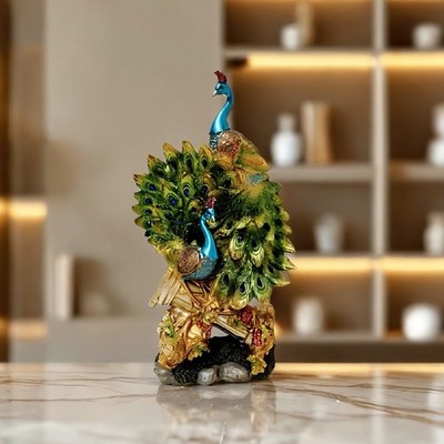 13.5''H Royal Peacock Pair Showpiece Figurine Ornament Home Decor Unique Gift