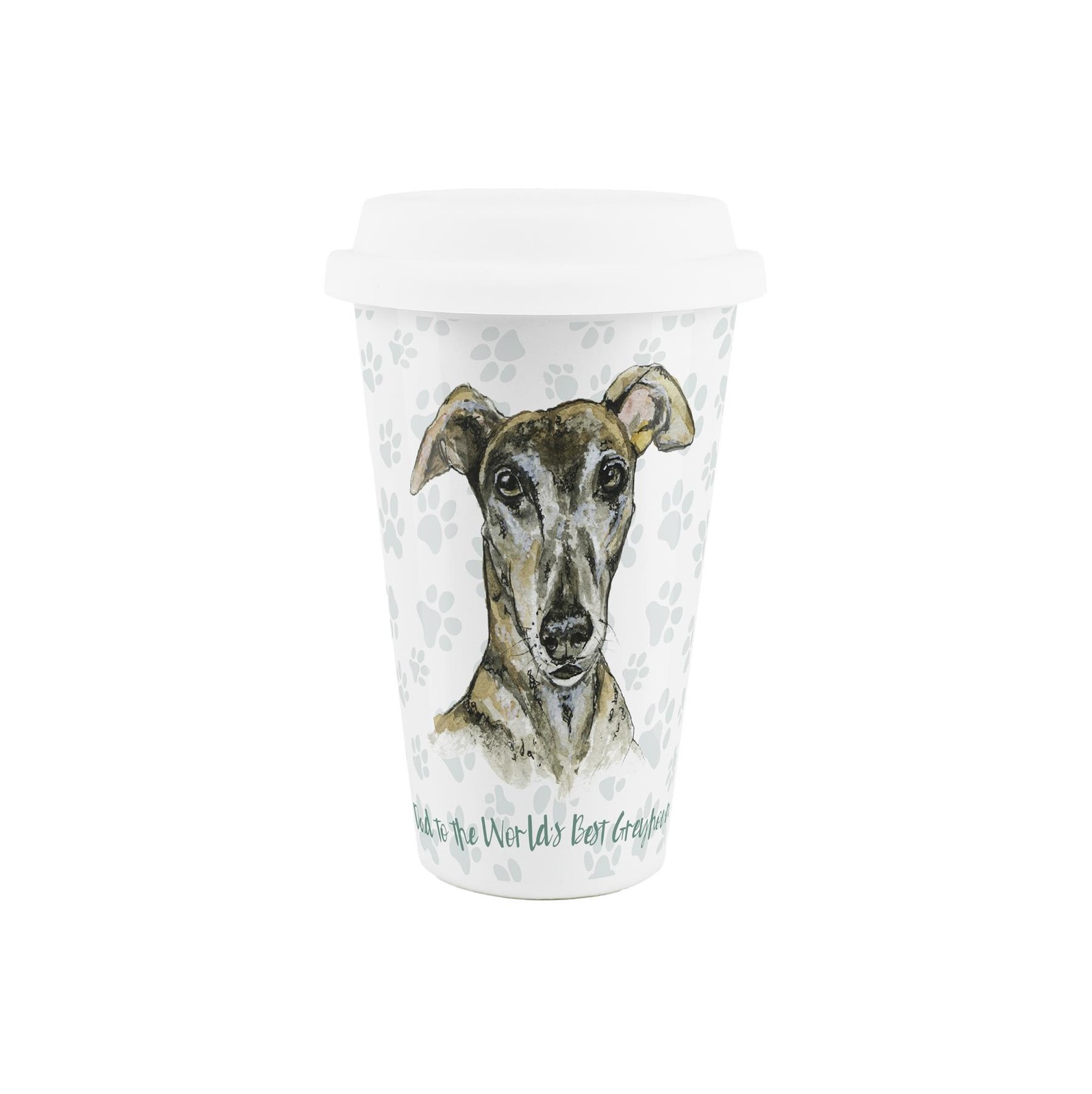 Greyhound Dog Dad Ceramic Travel Mug - Novelty Dog Portrait Reusable Cup Gift