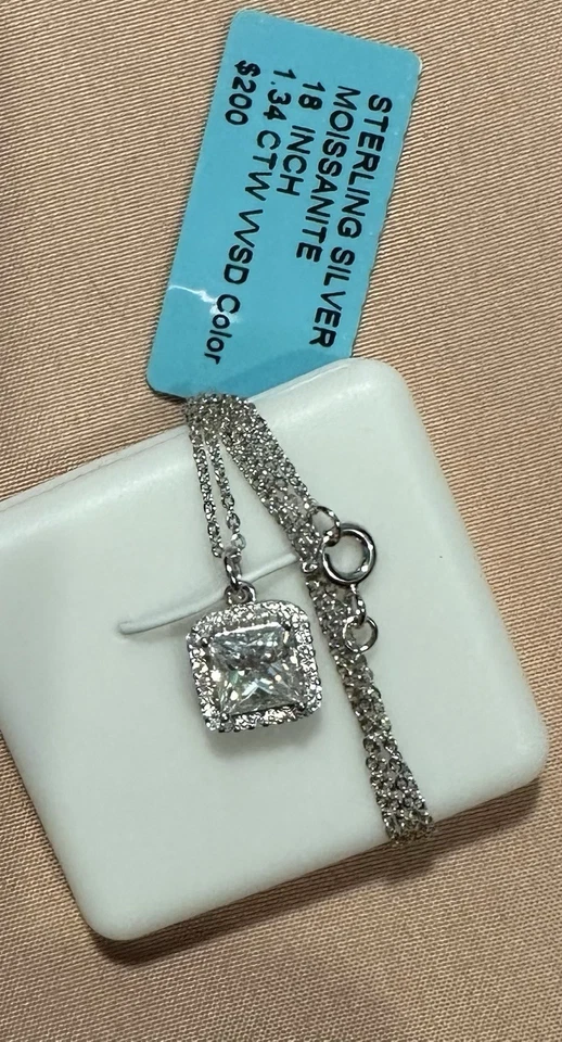 Collar colgante solitario moissanita y pendientes opel... 925 de ley Foto 3 de 4