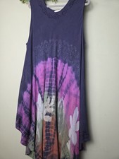 Mudflower Women's Tie Die Boho Dress Purple Navy Sleeveless Dress Size XL