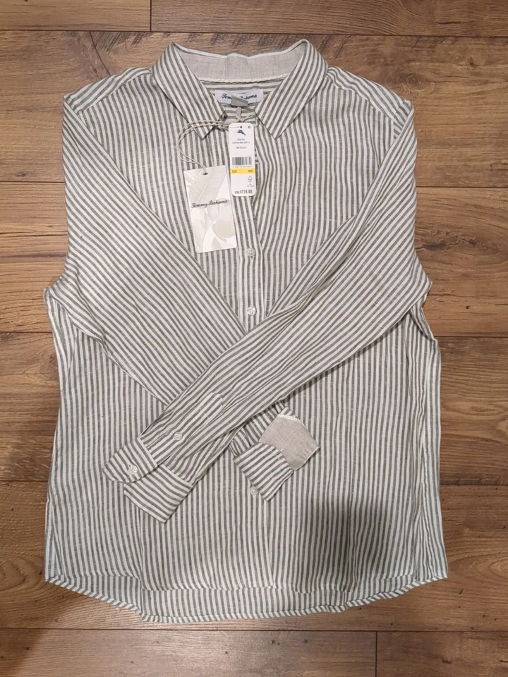 Camisa Blusa Top Tommy Bahama Mujer Talla M Nudo Yacht Me Manga Larga Rayas Foto 2 de 4