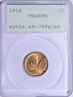 1918 Lincoln Cent : PCGS MS65RD  Old Rattler Holder