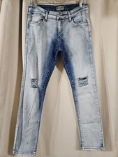 CJ black Distressed Skinny Jeans Mens 32x30 Blue Acid Wash Button Zip Denim