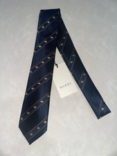 GUCCI Silk GG Pattern Bee Tie Made in Italy Midnight Blue brand new
