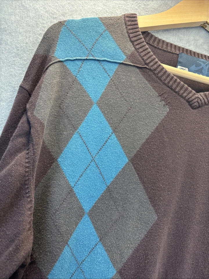 Suéter De Colección Hobie Argyle M’s M Marrón Azul Surf Patín De Gran Tamaño Logo del Abuelo Foto 4 de 4