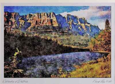 736076 Castle Mountain Bow River Alberta Canada A4 Watercolour print
