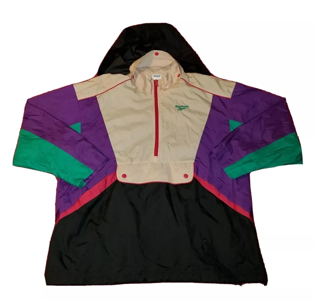 Sz SMALL Reebok Classics Color Block Trail Windbreaker Jacket Purple Beige Teal