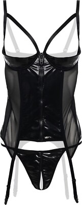 Christine Le Duc Suspenderset With Open Cups Dark Desire - black XL