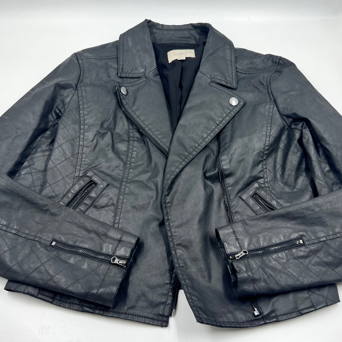 Veste En Cuir Moto Cropped Ann Taylor LOFT Camel - Taille 8, Occasion Très Bon état, Style Safari