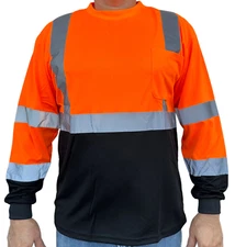 Orange High Visibility Long Sleeve Safety Shirt Reflective / Black Bottom