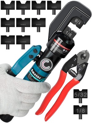 AMZCNC Hydraulic Crimping Tool Kit - with 9 US Standard Copper Cable Dies (12...