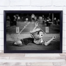 Sport Action Jump Sand Touch Down Fall Athlete black and white Lying Print