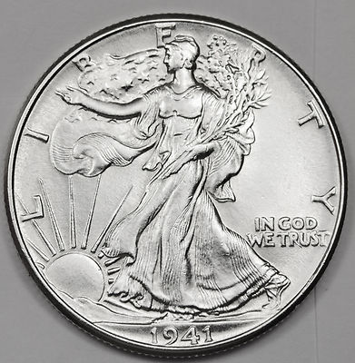 1941-p Walking Liberty Half.  Full Head, necklace, hand.  Gem BU. (Inventory A)