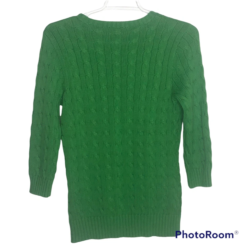 Rugby Ralph Lauren Women’s Medium Cable knit Green Sweater 3/4 Sleeve A11 - Image 2 of 4