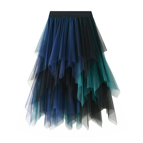 Women Ruffle Tulle Mesh Tutu Maxi Skirt High Waist Sheer Mesh Pleated Long Dress - Picture 13 of 19