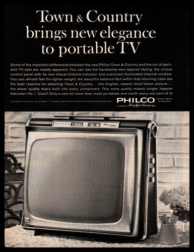 1962 Philco Town & Country 3244 "Black Beauty" Portable TV Set Vintage Print Ad