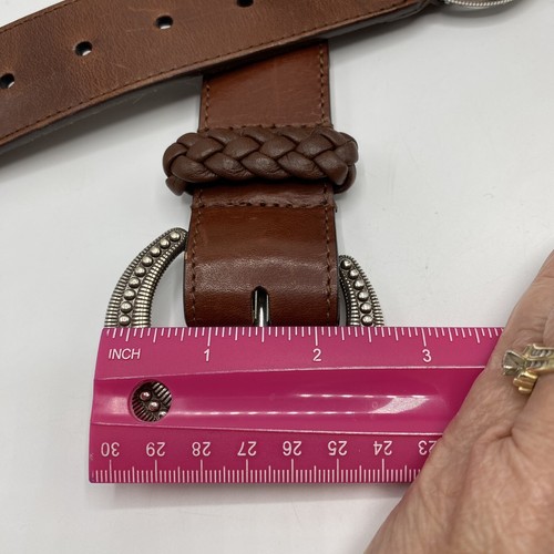 Brighton Brown Leather Belt Rope Silver Loop Accents 31”-35” Adjustable Nice Vtg - Picture 11 of 15