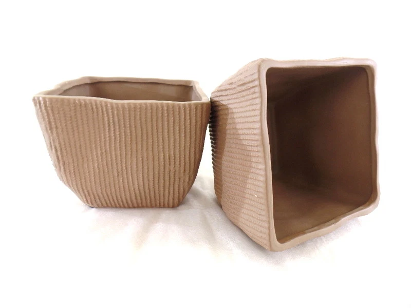 Töpfe 2 Übertöpfe 13 cm Hoch hellbraun quadratisch Pflanzen Dekoration - Bild 3 von 4