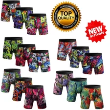 Men Boxer Briefs 3 pack Quick Dry Long Leg Shorts Comfort Soft Trunks Underwear