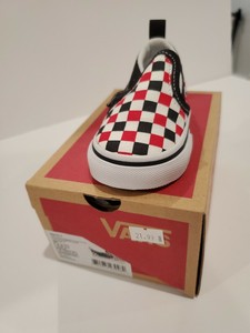 checkered vans red and black