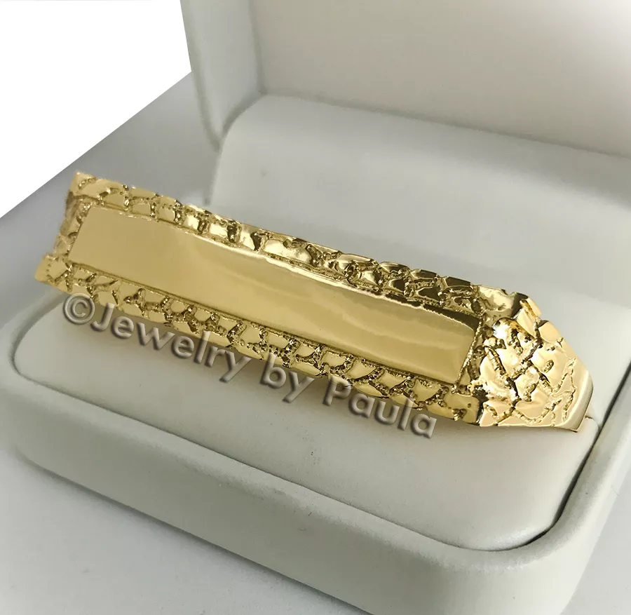 Men Bold 14k Solid Gold Nugget Design Three Finger Name Ring High Polished