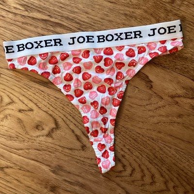 NEW! VTG Y2K JOE BOXER LOVER BOY HIGH LEG HEARTS PRINT COTTON THONG PANTY L