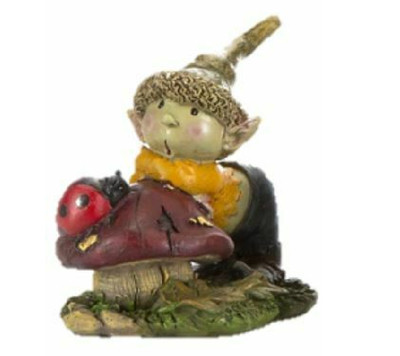Pixie With a Ladybug,  Pixie on a Mushroom, Fairy Garden Accessory,Birthday Gift