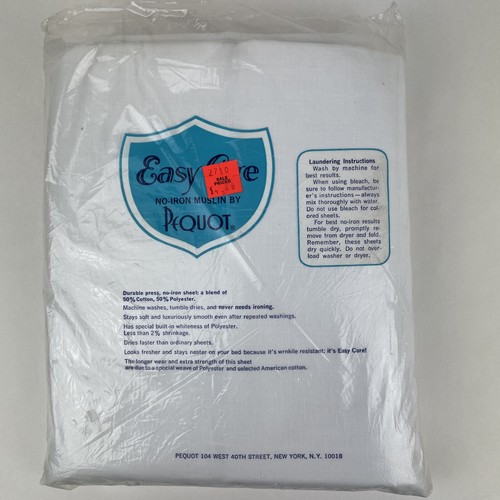 Vintage Pequot Luxury No Iron White Muslin Cotton Blend King Flat Sheet NOS USA - Imagen 8 de 11