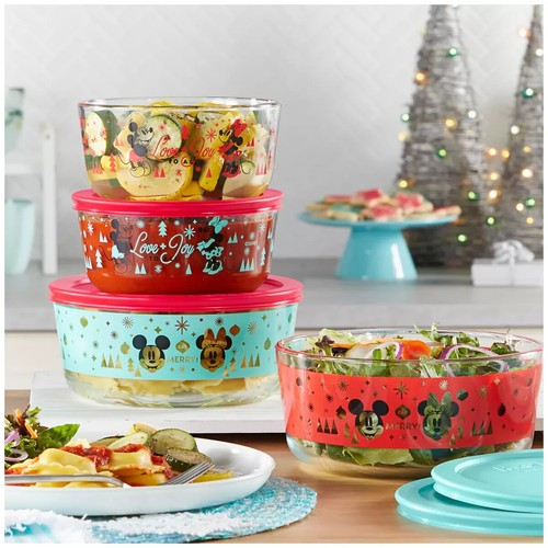 Mickey Minnie Mouse Christmas Decorated Glass Food Storage Snack Container Bowl - Picture 15 of 19