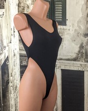 Sexy black stretchy thong leotard one-piece all in one dance yoga body S/M R95