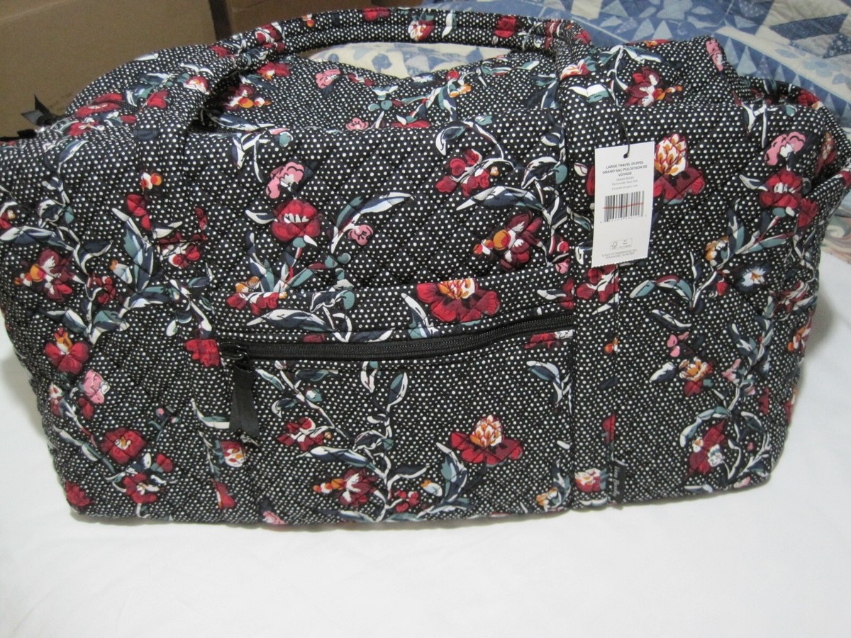 VERA BRADLEY LARGE TRAVEL DUFFEL PERENNIALS NOIR DOT IN COTTON NEW
