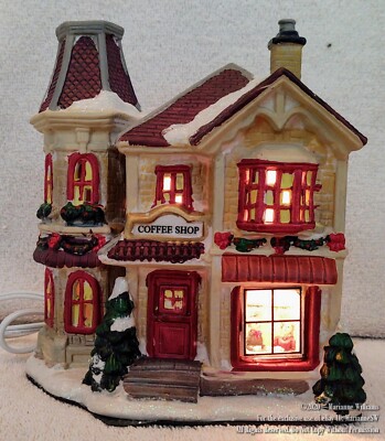 NEW Lighted HOUSE CHRISTMAS DISPLAY WINTER VILLAGE LOCAL COFFEE SHOP HOUSE