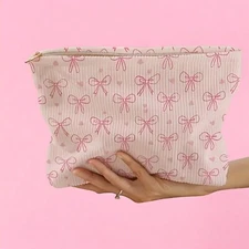 Zip Pouch Bag Bow Pink Travel Cosmetic Make Up Pencil Pocket Organizer Gift New