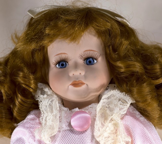 Collector's Porcelain Doll 15" Red Hair Blue Eyes Eyelashes eBay