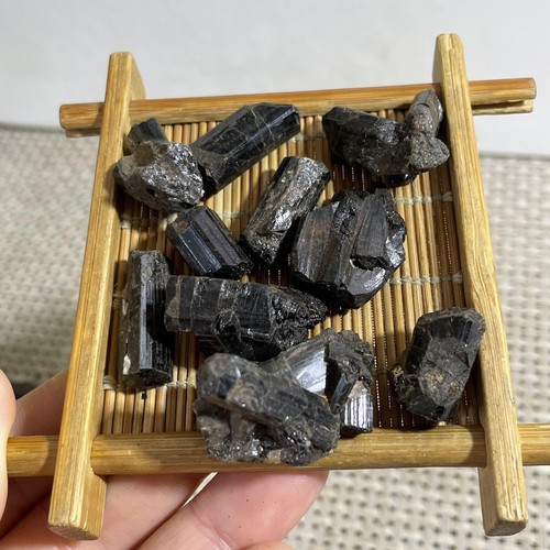 10pz 43g Cristallo di Tormalina Nera Naturale Gemma Esemplare Minerale Grezzo - Foto 12 di 12