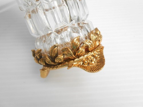 Vintage Art Deco Bohemia Glass Gold Filigree Ormolu 6" Perfume Bottle - Picture 7 of 11