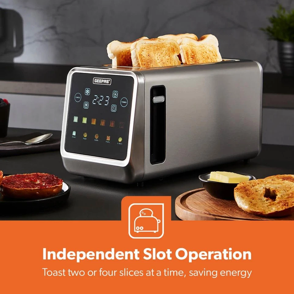 GEEPAS DIGITAL 4 Slice Toaster Extra Wide Long Slots for Crumpets Bagels 1450W - Image 4 of 4