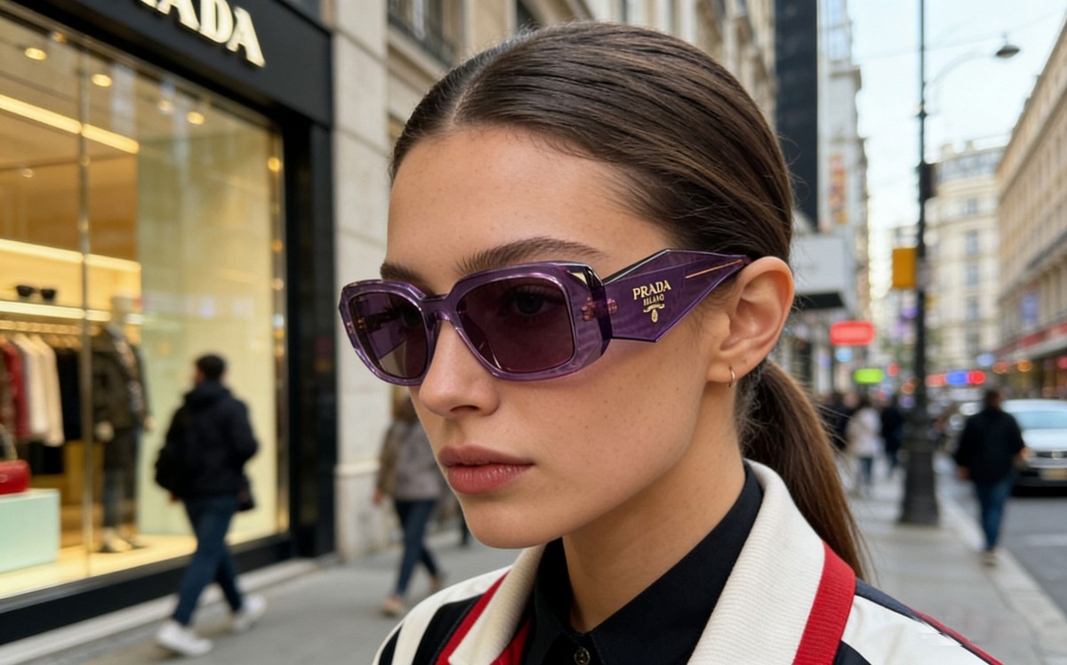 Prada PR17WS Women's Sunglasses Transparent Purple Retro Square