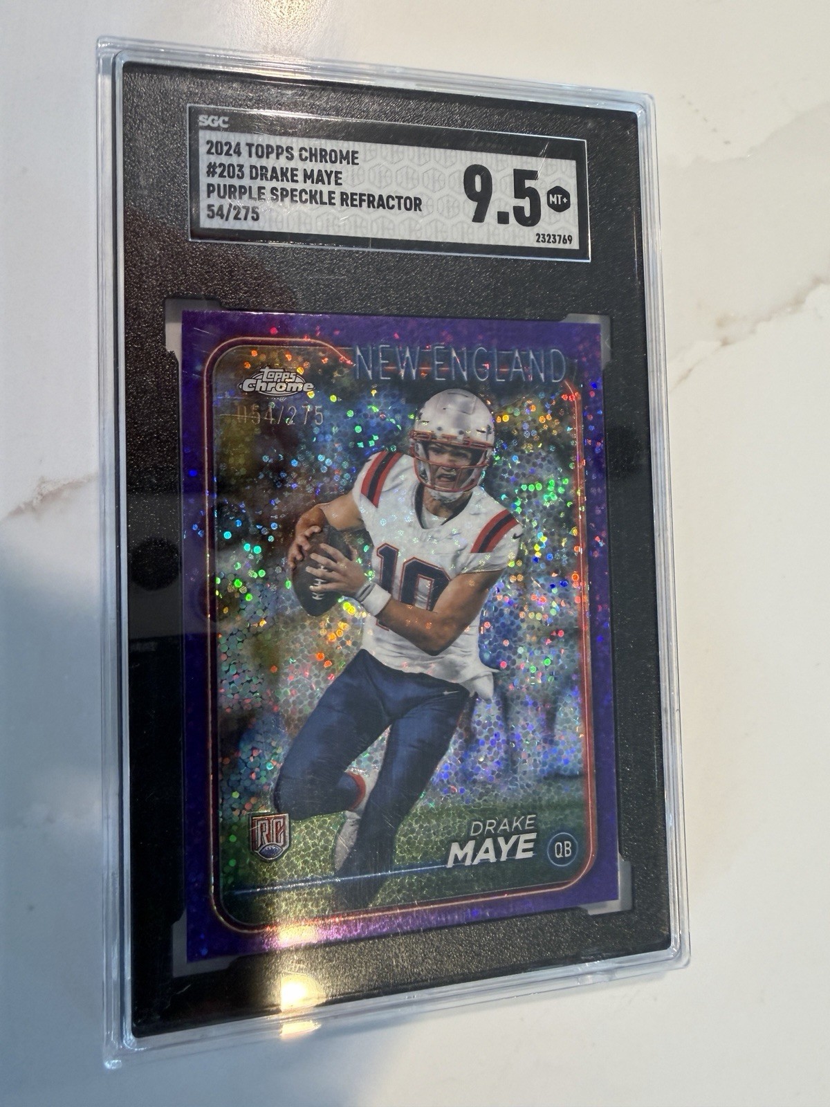 2024 Topps Chrome - Rookies Drake Maye #203 Purple Speckle Refractor /275 (RC)