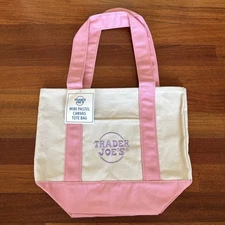 NEW NWT Limited Edition Trader Joe’s Pastel Pink Mini Canvas Tote Bag Travel