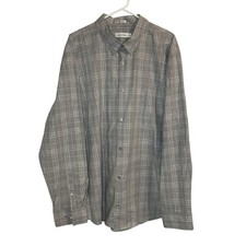 Calvin Klein Dress Shirt Mens XXL Long Sleeve Button Down 100 Cotton Blue Plaid