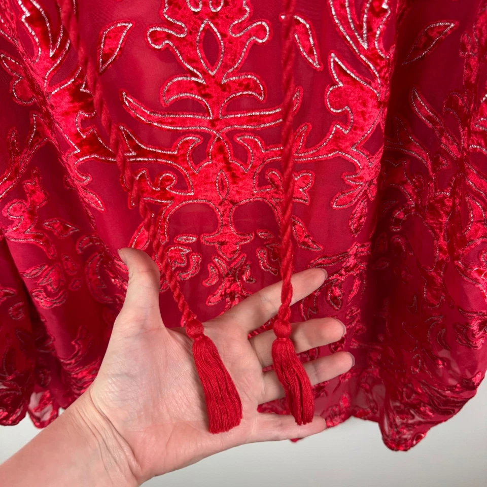 Top túnica Roamans adornada terciopelo Burnout talla 32W rojo puro festival campesino Foto 3 de 4