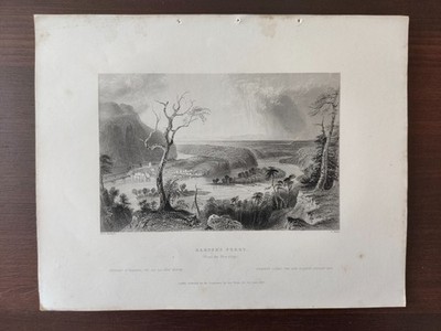 ANTIQ.ORIG.B/W ENGR.-LANDSC/ARCHITECT-HARPER'S FERRY,FROM THE BLUE RIDGE-1839