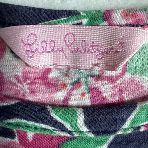 Lilly Pulitzer Cherry Blossom T-Shirt Dress Cotton Navy Pink Girls 10 Cap Sleeve - Picture 4 of 8