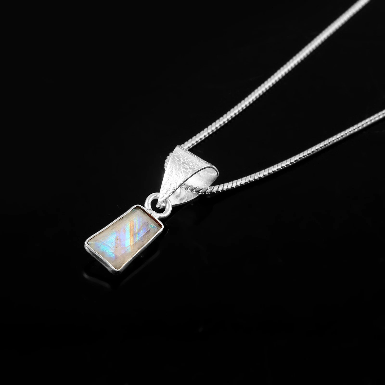 Small Moonstone Pendant Necklace Sterling Silver Geometric Gemstone Jewel 3267