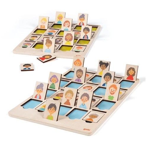 Jeu Qui est-ce en bois avec clapets durables et 24 personnages