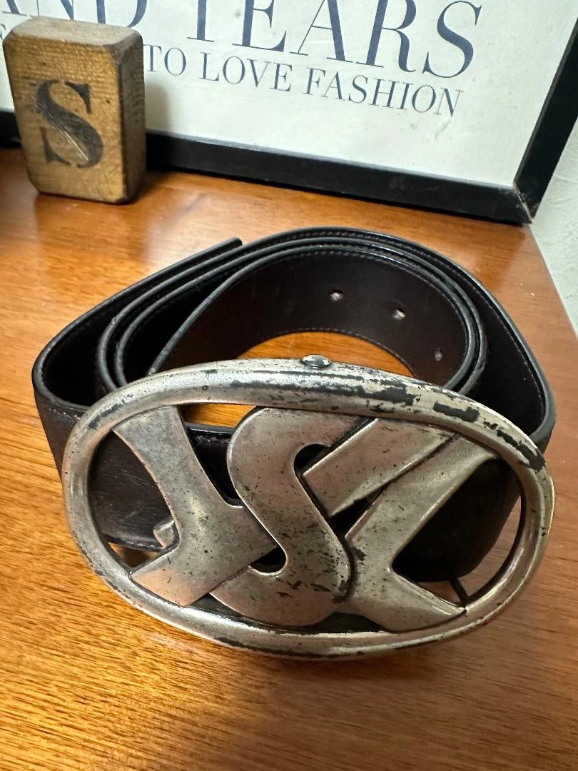 Yves Saint Laurent Rive Gauche YSL Logo Buckle Belt